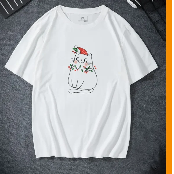 Áo thun cotton màu trắng in hình mèo dễ thương - Áo thun INME