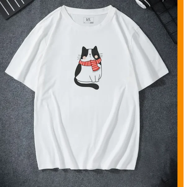 Áo thun cotton màu trắng in hình mèo dễ thương - Áo thun INME - Hình ảnh 2