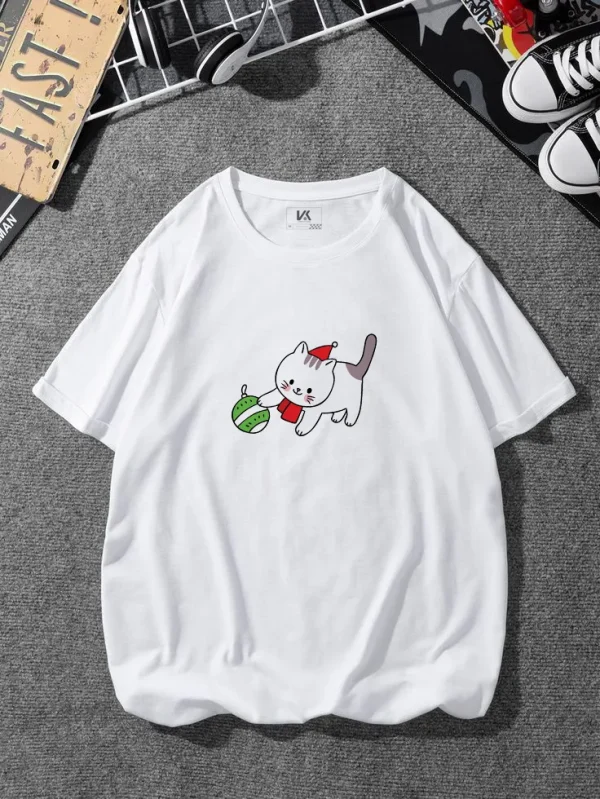 Áo thun cotton màu trắng in hình mèo dễ thương - Áo thun INME - Hình ảnh 3