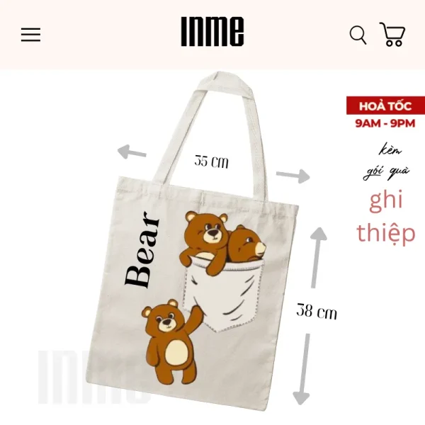 BST Áo Thun và Túi Canvas Họa tiết 3 Chú Gấu Nâu – INME Studio - Hình ảnh 5