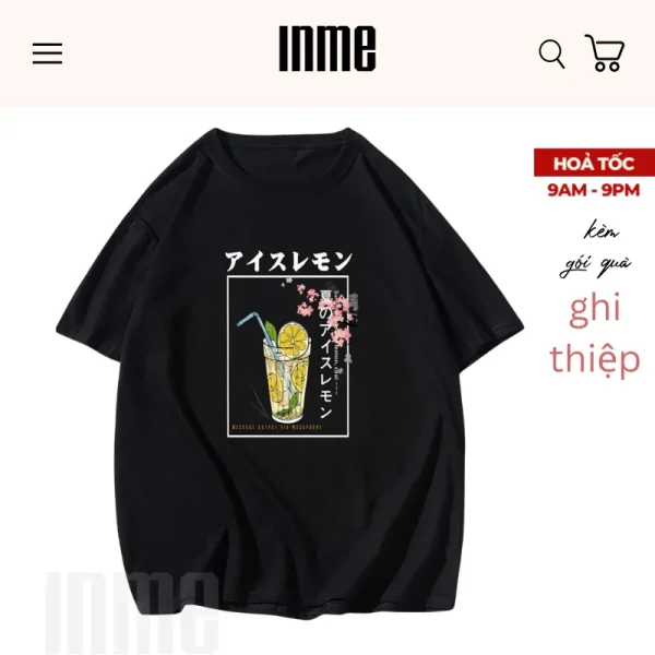 BST Đồ Uống Nhật Bản _ Chanh Đá Áo Thun Cotton và Túi Canvas - INME Studio - Hình ảnh 3