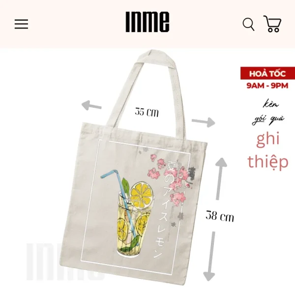 BST Đồ Uống Nhật Bản _ Chanh Đá Áo Thun Cotton và Túi Canvas - INME Studio - Hình ảnh 5