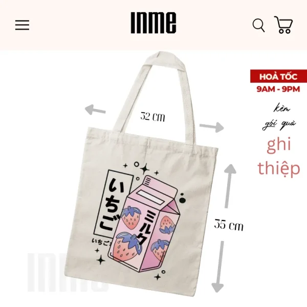 BST Đồ Uống Nhật Bản - Sữa Dâu _ Áo thun Cotton & Túi Canvas _ INME Studio - Hình ảnh 4