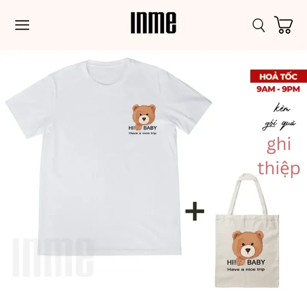 BST Áo Thun và Túi Canvas Mẫu Bear Hi Baby - INME Studio