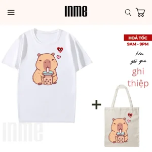 BST CAPYBARA Trà Sữa Áo Thun Cotton và Túi Vải Canvas - INME Studio