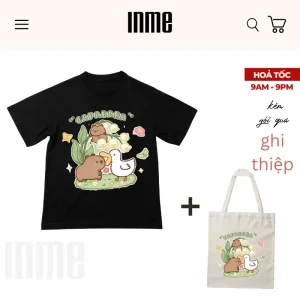 BST Capybara & Duck Áo Thun 100% Cotton Và Túi Vải Canvas - INME Studio