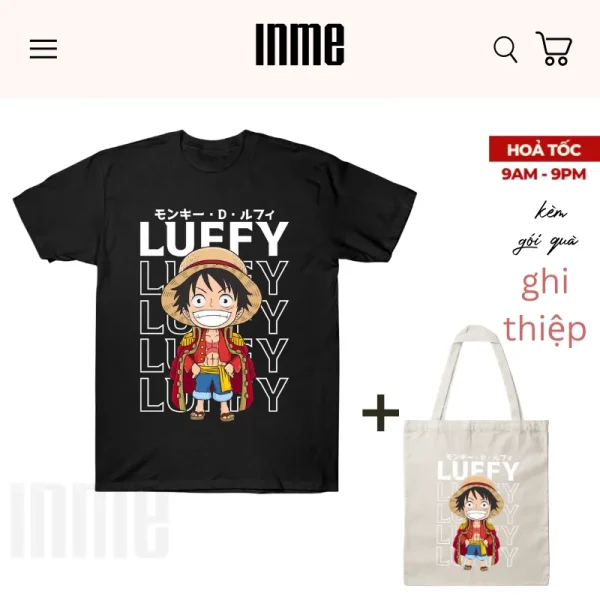 BST Luffy - Chibi _ Áo Thun Cotton & Túi Vải Canvas _ INME Studio
