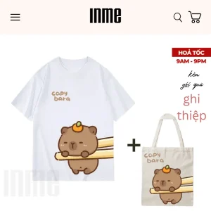 BST Túi Canvas và Áo Thun Cotton Họa Tiết Capybara Ngộ Nghĩnh - INME Studio