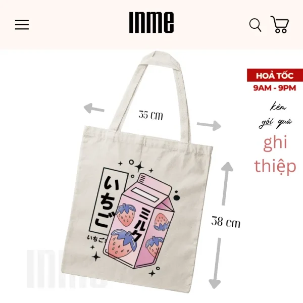 BST Đồ Uống Nhật Bản - Sữa Dâu _ Áo thun Cotton & Túi Canvas _ INME Studio - Hình ảnh 5