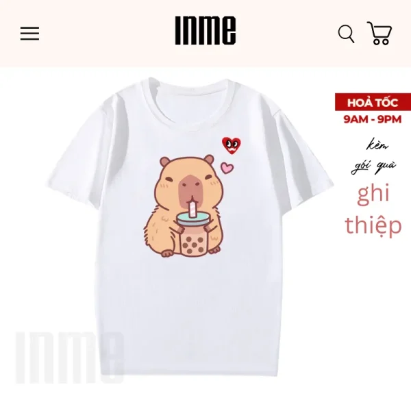 BST CAPYBARA Trà Sữa Áo Thun Cotton và Túi Vải Canvas - INME Studio - Hình ảnh 3
