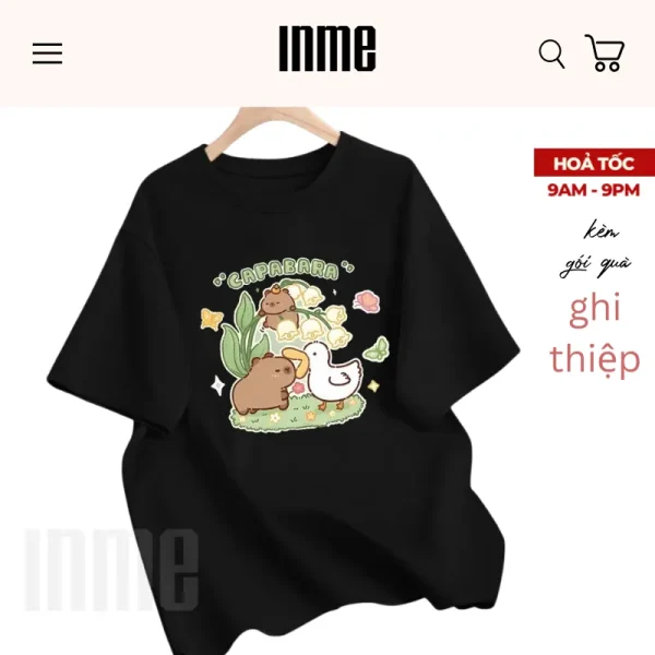 BST Capybara & Duck Áo Thun 100% Cotton Và Túi Vải Canvas - INME Studio - Hình ảnh 3