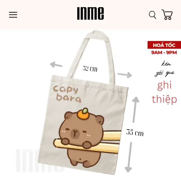 BST Túi Canvas và Áo Thun Cotton Họa Tiết Capybara Ngộ Nghĩnh - INME Studio - Hình ảnh 4