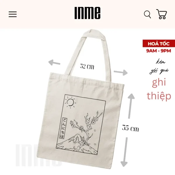 BST Núi Phú Sĩ - Trắng Đen _ Áo Thun Cotton & Túi Canvas _ INME Studio - Hình ảnh 4