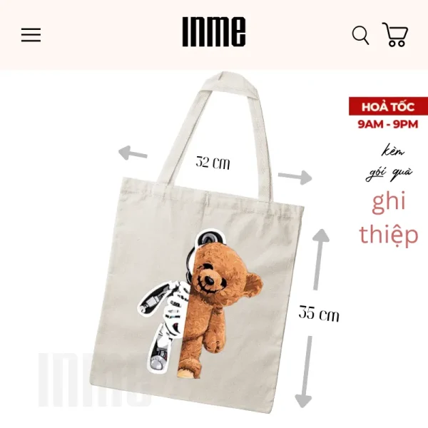BST Áo Thun và Túi Canvas Mẫu Gấu Người Máy – INME Studio - Hình ảnh 4