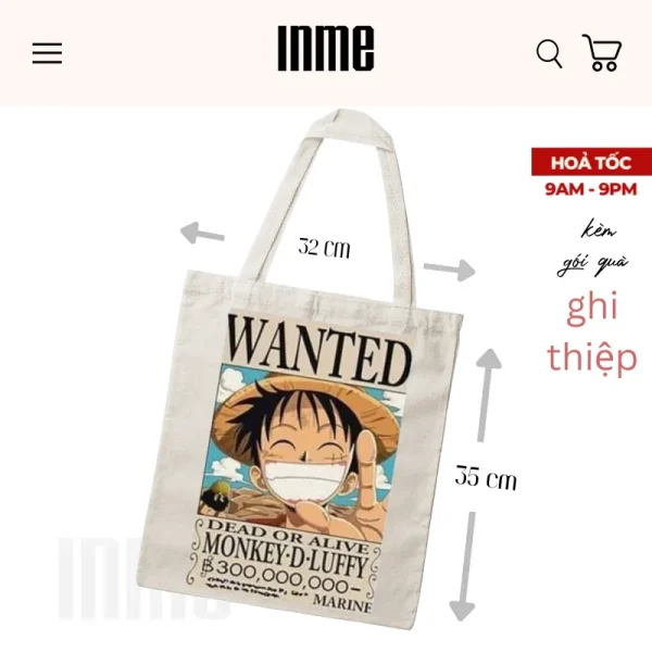 BST Luffy - Wanted _ Áo Thun Cotton & Túi Vải Canvas _ INME Studio - Hình ảnh 5