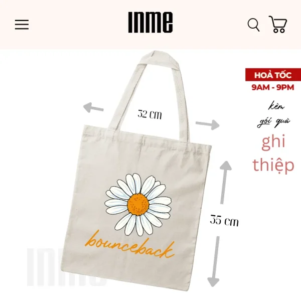 BST Bounceback Hoa Cúc Áo Thun Cotton và Túi Vải Canvas - INME Studio - Hình ảnh 4