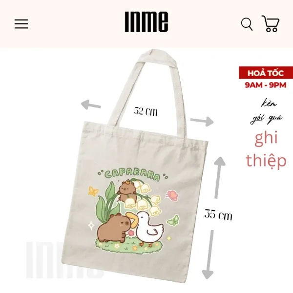 BST Capybara & Duck Áo Thun 100% Cotton Và Túi Vải Canvas - INME Studio - Hình ảnh 5