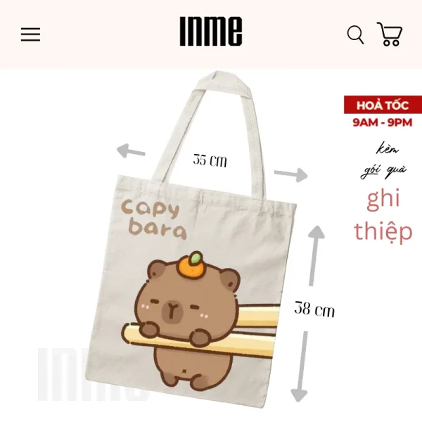 BST Túi Canvas và Áo Thun Cotton Họa Tiết Capybara Ngộ Nghĩnh - INME Studio - Hình ảnh 5