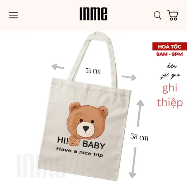 BST Áo Thun và Túi Canvas Mẫu Bear Hi Baby - INME Studio - Hình ảnh 4
