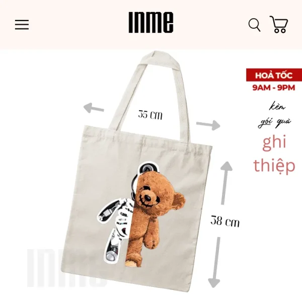 BST Áo Thun và Túi Canvas Mẫu Gấu Người Máy – INME Studio - Hình ảnh 5