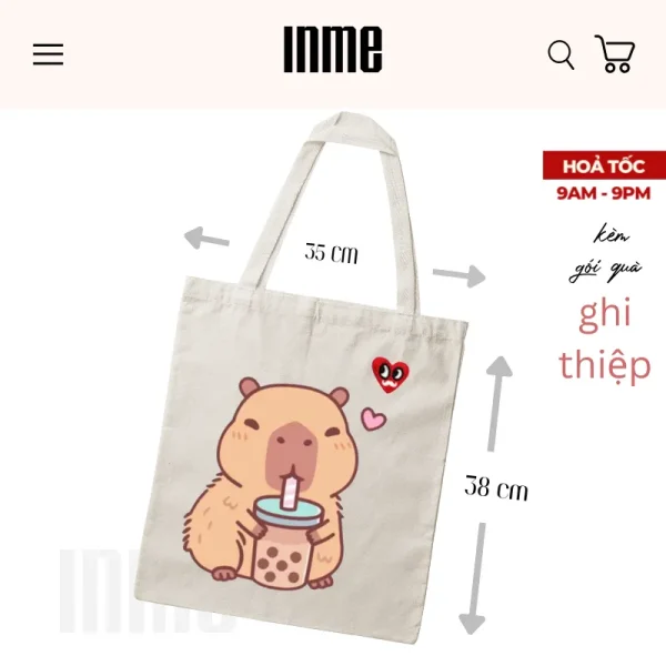 BST CAPYBARA Trà Sữa Áo Thun Cotton và Túi Vải Canvas - INME Studio - Hình ảnh 4
