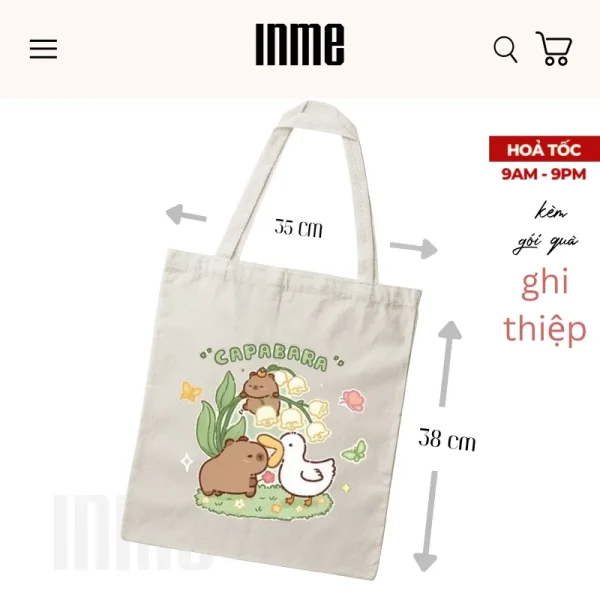 BST Capybara & Duck Áo Thun 100% Cotton Và Túi Vải Canvas - INME Studio - Hình ảnh 4