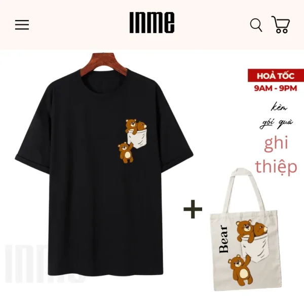 BST Áo Thun và Túi Canvas Họa tiết 3 Chú Gấu Nâu – INME Studio