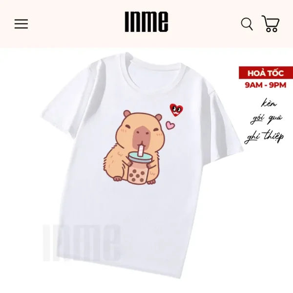 Áo Thun Unisex INME CAPYBARA Form Rộng Cổ Tròn 100% Cotton - Hình ảnh 3