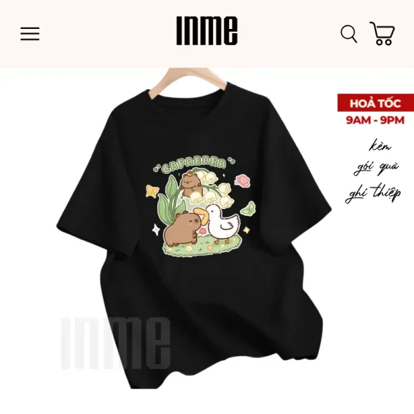 Áo Thun Unisex INME CAPYBARA Form Rộng Cổ Tròn 100% Cotton - Hình ảnh 4