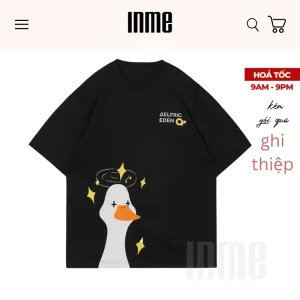 Áo Thun Unisex INME Duck Style Streetwear Màu Đen Form Rộng Cổ Tròn 100% Cotton
