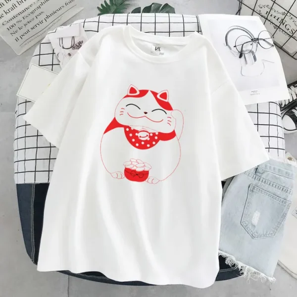 Áo thun cotton màu trắng in hình mèo dễ thương - Áo thun INME - Hình ảnh 5